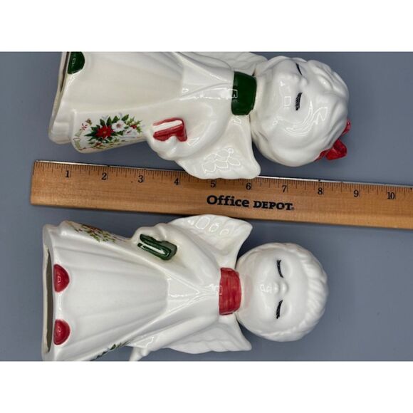 Extra Large Vintage Ceramic Kissing Angels Christmas Red White Green - Picture 7 of 7